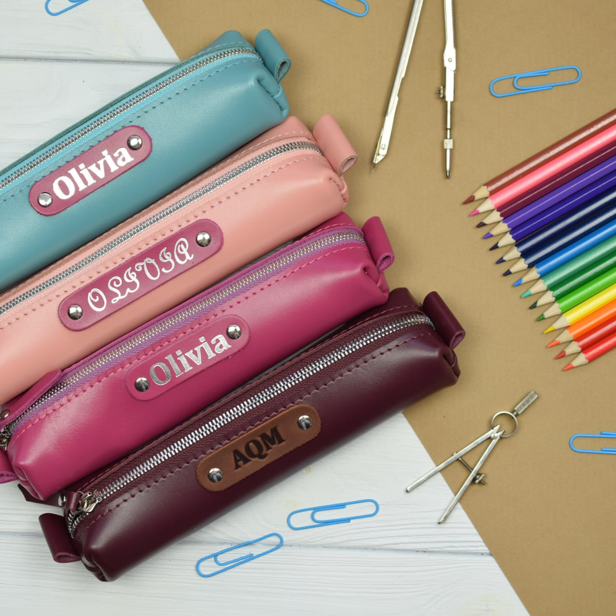 Leather pencil case with zipper 075 S/ 074 M
