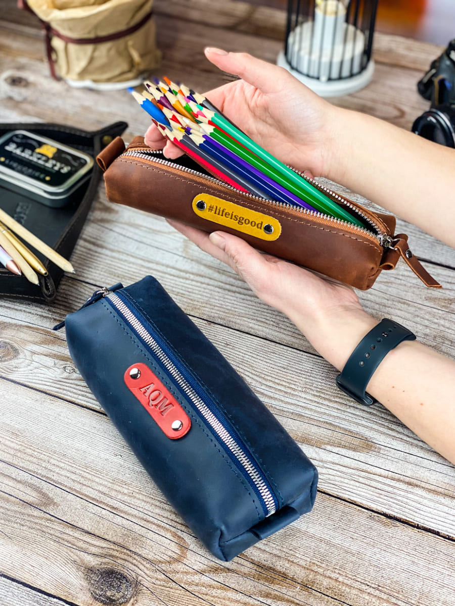 Leather pencil case with zipper 075 S/ 074 M