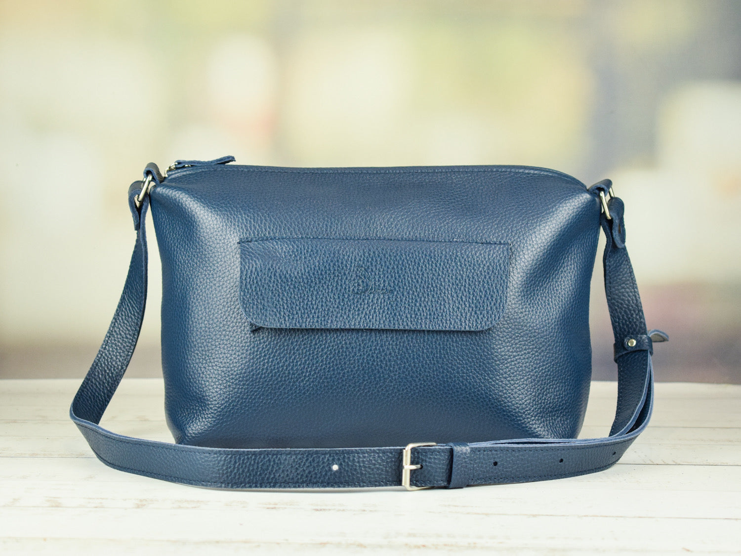 Cardamon Blue-shine leather bag
