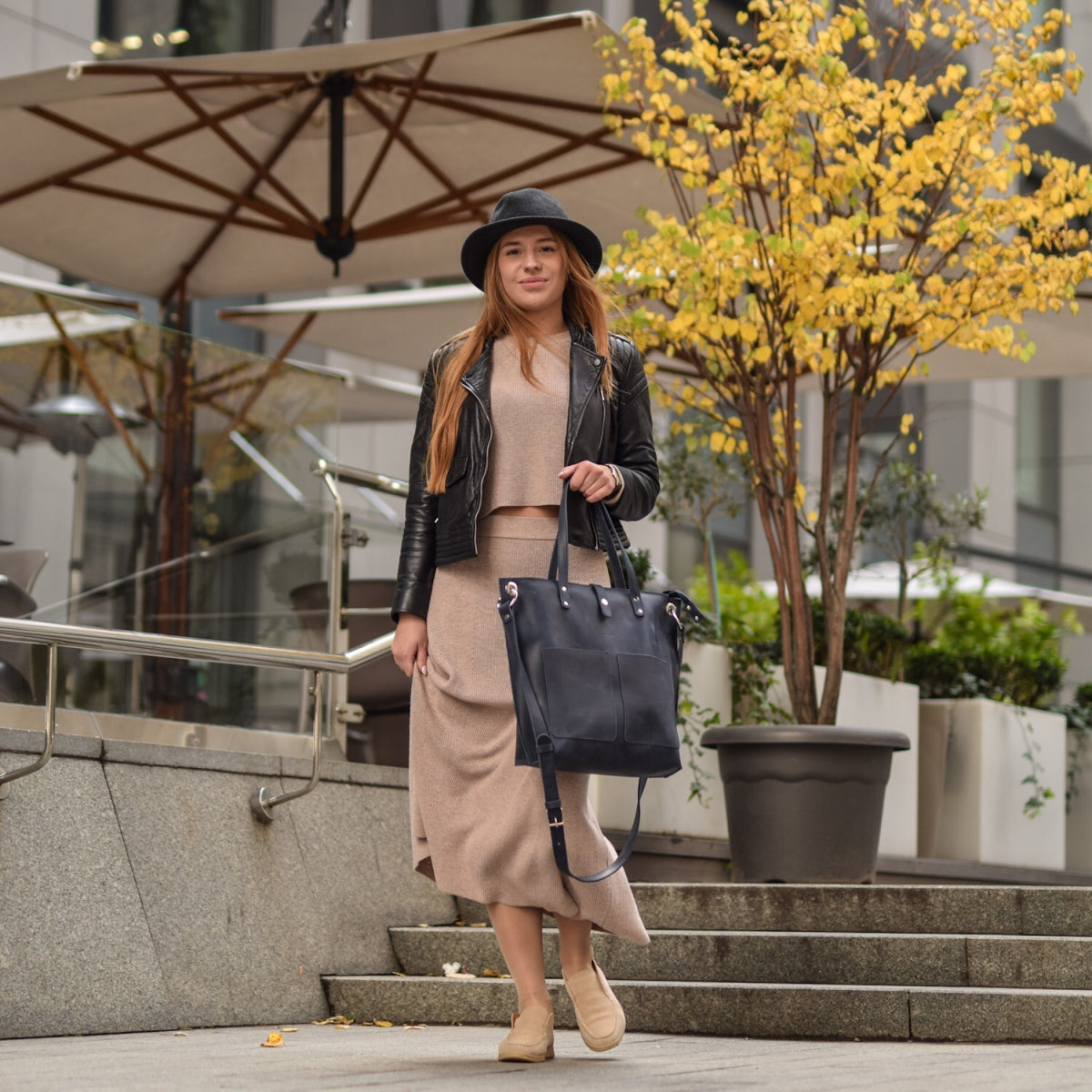 Leather Tote Bag Blue